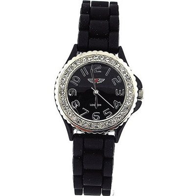 Prince London Crystal Embedded Bezel Black Dial Ladies Sports PL27073MBKK
