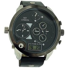 Prince London Gents Ana-Digi 3 Triple Time Zone Dial Black Strap PI-3061