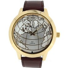 Prince London Globe Design Ivory Colour Dial Casual PL2083 Brown