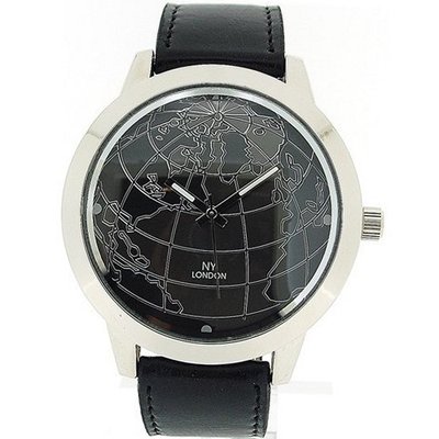 Prince London Globe Design Silver Tone Bezel Casual PL2083 BLK