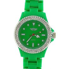 Prince London Ladies Stone Set Bezel Green Plastic Strap Casual PI-2011