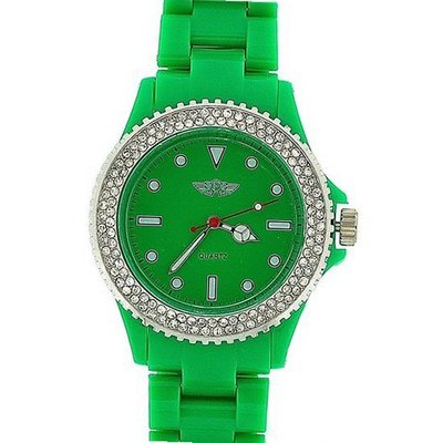 Prince London Ladies Stone Set Bezel Green Plastic Strap Casual PI-2011
