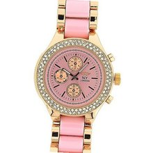 Prince London Ladies Stone Set Bezel Rose Gold & Pink Metal Strap PI-7011