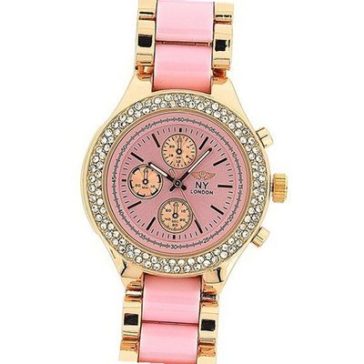Prince London Ladies Stone Set Bezel Rose Gold & Pink Metal Strap PI-7011