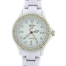 Prince London Ladies Stone Set Bezel White Plastic Strap Casual PI-2011