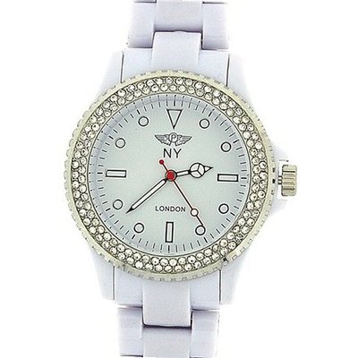 Prince London Ladies Stone Set Bezel White Plastic Strap Casual PI-2011