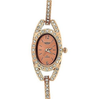 Prince London Rose Gold Crystal Set Metal Bracelet Strap Ladies PI-7040