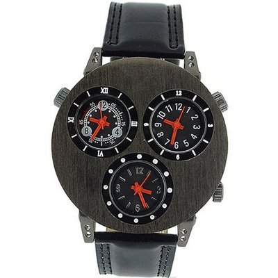 Prince London Triple Time Zone Display Dual Time Black Strap PL2061