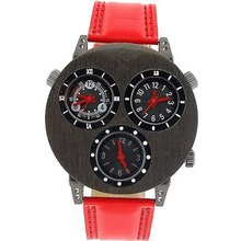 Prince London Triple Time Zone Display Dual Time Red Strap PL2061
