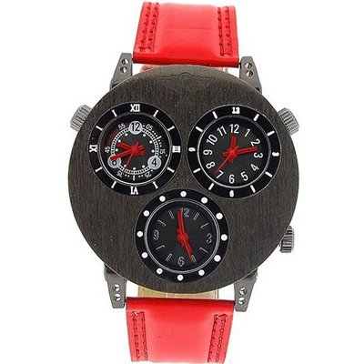 Prince London Triple Time Zone Display Dual Time Red Strap PL2061