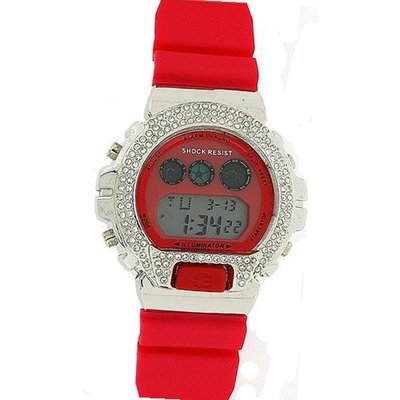 Prince London Unisex Shock Digital Chronograph Red Plastic Strap Sports