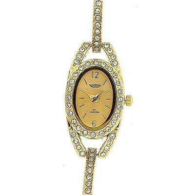 Prince London Yellow Gold Crystal Set Metal Bracelet Strap Ladies PI-7040