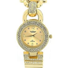Prince London Yellow Gold Crystal Set Metal Bracelet Strap Ladies PI-7061
