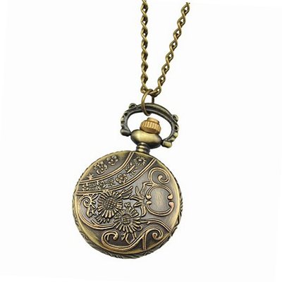 Antique Hollow Flower Style Brass Quartz Pocket With Chain Belt - JUST ARRIVE!!!