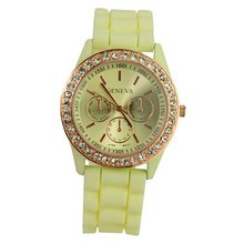 Geneva Luxury Silicone Band 3D Design Style Rhinestone Bezel for Woman - Beige - JUST ARRIVE!!!