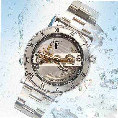 IK98399 Fashion Design Roman Transparent Dial Noctilucent pointer Auto Mechanical Wrist - Silver Brzel
