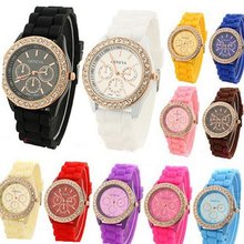Multi-color Geneva Luxury Silicone Band 3D Design Style Rhinestone Bezel for Woman