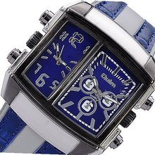 New Trend Design Rectangle Oulm 3 Dials Two time Dual Movement Quartz Fashion - Blue - JUST ARRIVE!!!