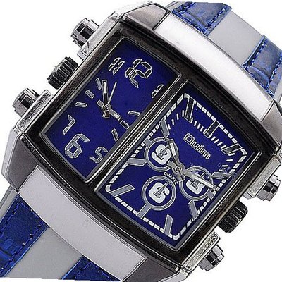 New Trend Design Rectangle Oulm 3 Dials Two time Dual Movement Quartz Fashion - Blue - JUST ARRIVE!!!
