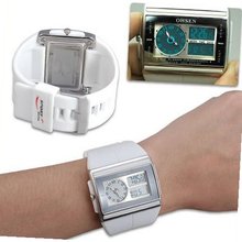 OHSEN A001 Fashion Dual Movement Waterproof Digital Sports Wrist for  LED/Alarm - White