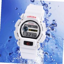 OHSEN Stop Digital Date&Day Boys Alarm Quartz Waterproof Sport - White - JUST ARRIVE!!!