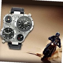 OULM Special Design 4 Dials Dual Japan Movt Time Compass Thermmeter Sport Military  Quartz Wrist - Black