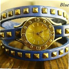 Retro Stylish Roman Three Coil Winding Convex Numerals Dial Leather Square Rivets Fashion Quartz - JUST ARRIVE!!!