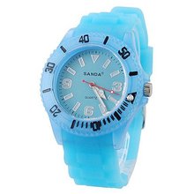 SANDA Fashion Jelly Silicone Band Quartz Movement Roud Dial Wrist - Blue - JUST ARRIVE!!!