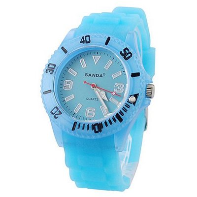 SANDA Fashion Jelly Silicone Band Quartz Movement Roud Dial Wrist - Blue - JUST ARRIVE!!!