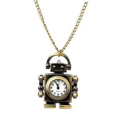 Stylish Mini Cute Bronze Robot-shaped Retro-style Pendant Pocket with Long Bronze Chain - JUST ARRIVE!!!