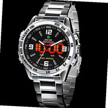 uProsperous Deluxe WEIDE Analog LED Digital Date Dual Display Quartz Wrist - Silver Steel Belt - JUST ARRIVE!!! 