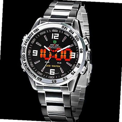 uProsperous Deluxe WEIDE Analog LED Digital Date Dual Display Quartz Wrist - Silver Steel Belt - JUST ARRIVE!!! 