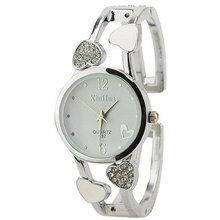 uProsperous Graceful Rhinestone Heart Round Dial Quartz Bracelet for Ladies-White 