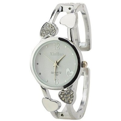 uProsperous Graceful Rhinestone Heart Round Dial Quartz Bracelet for Ladies-White 