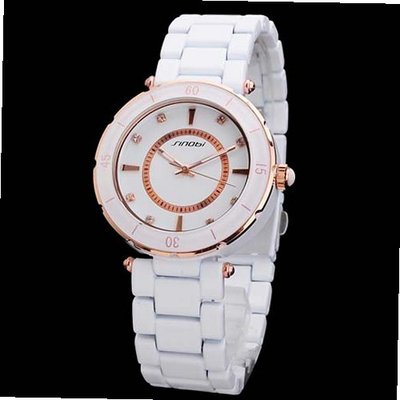 uProsperous SINOBI Elegant Metal Band Round Rhinestone Dial Water Resistant Quartz 