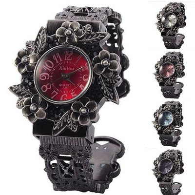 uProsperous Vintage Round Dial Caved Flowers Bracelet es 