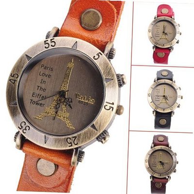 Valentine Gift 2013 Retro Fashion Quartz Unisex Casual Wristes With Eiffel Tower Pattern