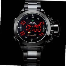 Weide Black Steel Japan Movt Digital Analog Led  Diver - Red Needle - JUST ARRIVE!!!