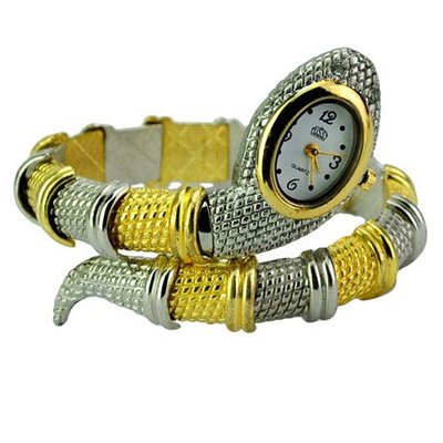 WOMEN'S REGENT SNAKE-SHAPED HINGED BRACELET QUARTZ WATCH-Silver & Golden - JUST ARRIVE!!!