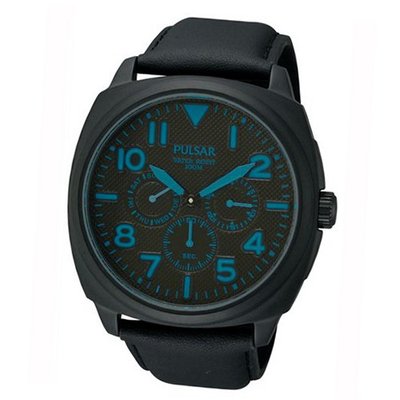 Pulsar PP6083X1 44mm Ion Plated Stainless Steel Case Black Calfskin Mineral