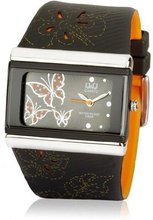 Q and Q  Analog Blue Black & Leather Band