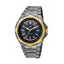 Q and Q  Black Gunmetal Band Black N Gold Case N Dail