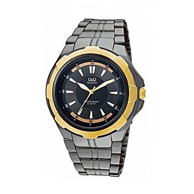 Q and Q  Black Gunmetal Band Black N Gold Case N Dail