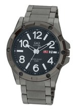 Q and Q  Black Stainless Steel Band Black Dail with Day and Date