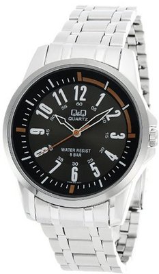 Q and Q  Stainless Steel Metal Band Black Dail with Numbers