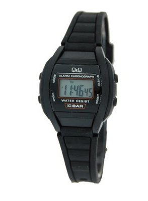 Q&Q #LL01J640Y Black Rubber Band Alarm LCD Digital
