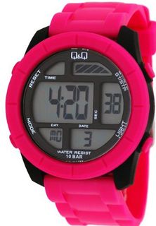 Q&Q #M123J003Y Big Size Colorful Hot Pink Chrono Alarm Digital