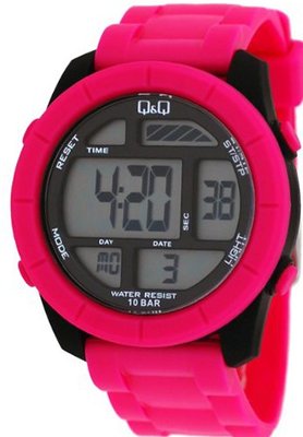 Q&Q #M123J003Y Big Size Colorful Hot Pink Chrono Alarm Digital