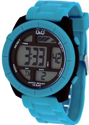 Q&Q #M123J004Y Big Size Colorful Blue Chrono Alarm Digital