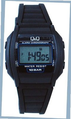 Q&Q #ML01J102Y Black Rubber Band Alarm LCD Digital